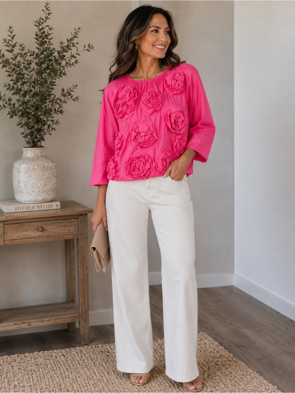 FRANCES VALENTINE Emily Ruched
Pink Floral Top Size XS
